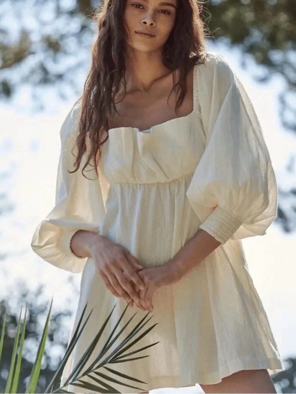 FREE PEOPLE CUTE LIKE THE COAST MINI DRESS LONG SLEEVE IVORY Sz M Boho Cottage